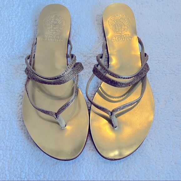 Vince Camuto Evora Rhinestone Strappy Slip On Sandals Gold Size 6.5M - Picture 3 of 8